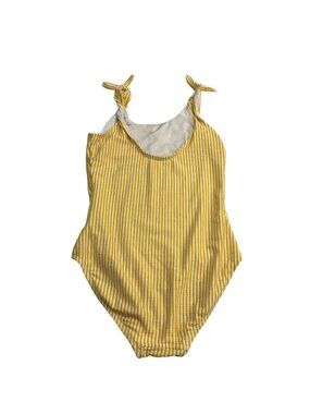 Yellow & White Striped Girls One-Piece Swimsuit With Adjustable Bow Straps XL